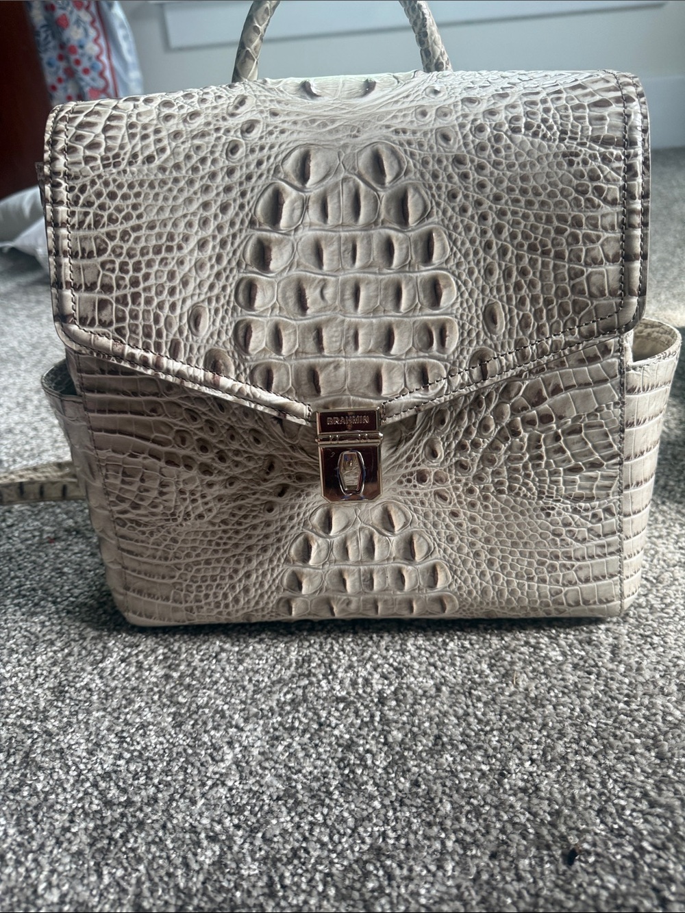 Brahmin Taupe Croc-Embossed Mini Backpack